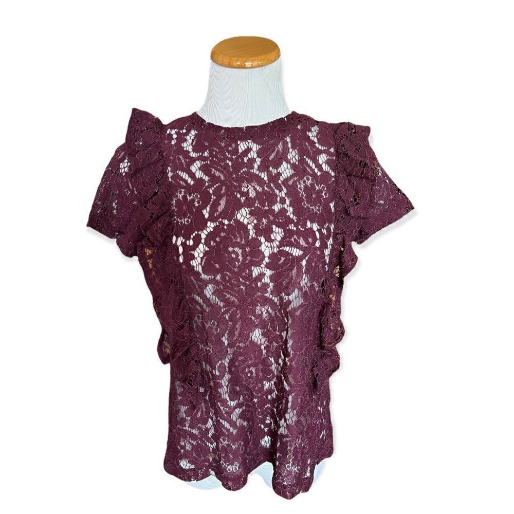 Womens Inny Lace Zipper Back Semi Sheer Top - Sz M